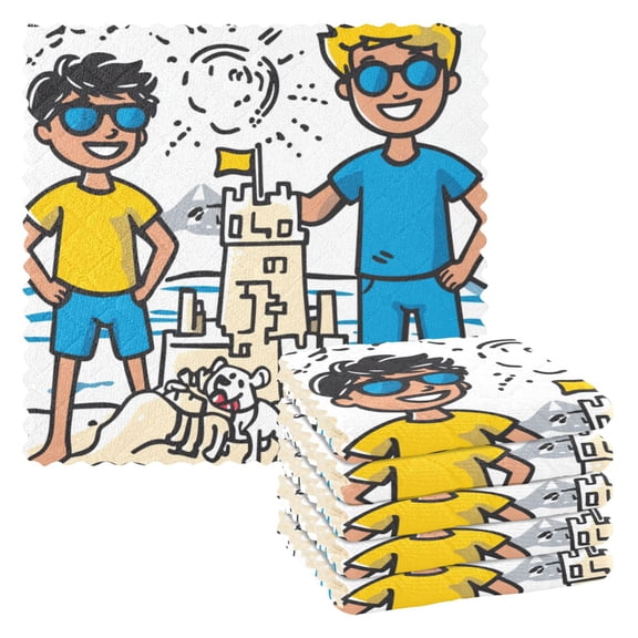 Kids Sand Castle 6 Pack Kitchen Cleaning Cloths 11'' x 11'', Super Absorbent, Soft Double Layer Plush for Dish and Surface Cleaning