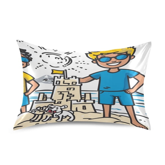 Kids Sand Castle Satin Pillowcase 20''x26'' Double-Sided Print Soft Wrinkle Resistant