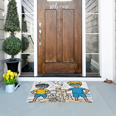 Kids Sand Castle Versatile Absorbent Door Mat, Non-Slip, Easy to Clean 32''x20''