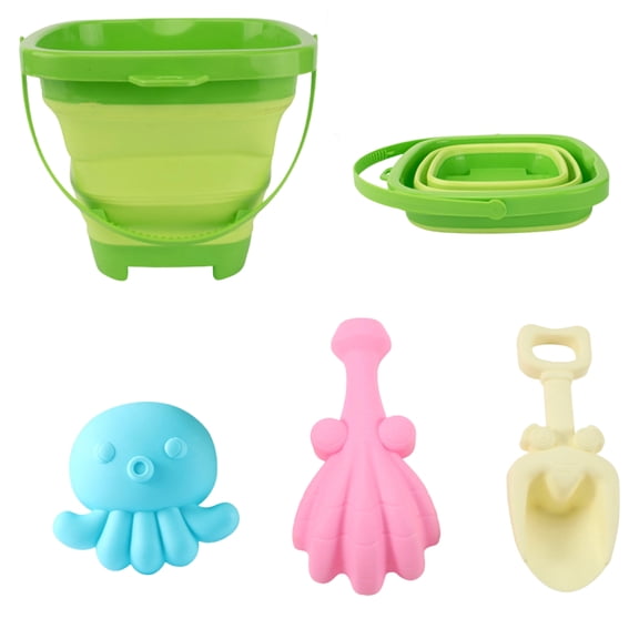 Kids Sand Toys Set – Foldable Beach Bucket with Sand Mold, Shovel & Rake for Toddlers, Portable Collapsible Sandbox Playset for Beach, Backyard, Park – 6-Piece
