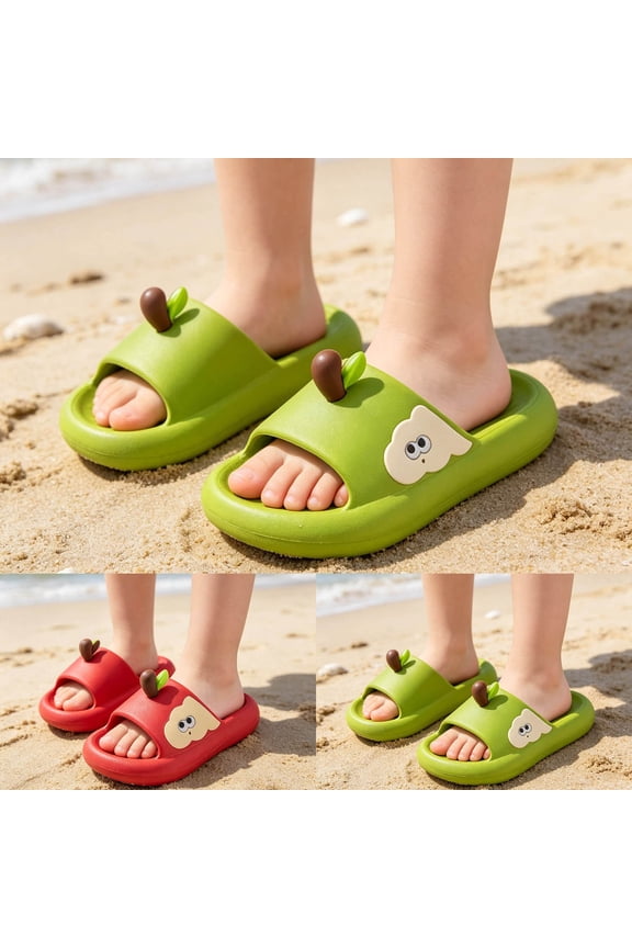 Kids Sandals Boys Cartoon Cloud Apple Print Soft Sole Summer Slide Sandals Slippers for Kids Green 10-10.5 Years