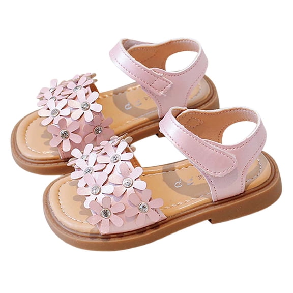 Kids Sandals Girls Kids Toddler Girls Adjustable Sandals with Flower Design Lightweight Non- Sole Toddler Sandals Pink 5.5 Years-6 Years