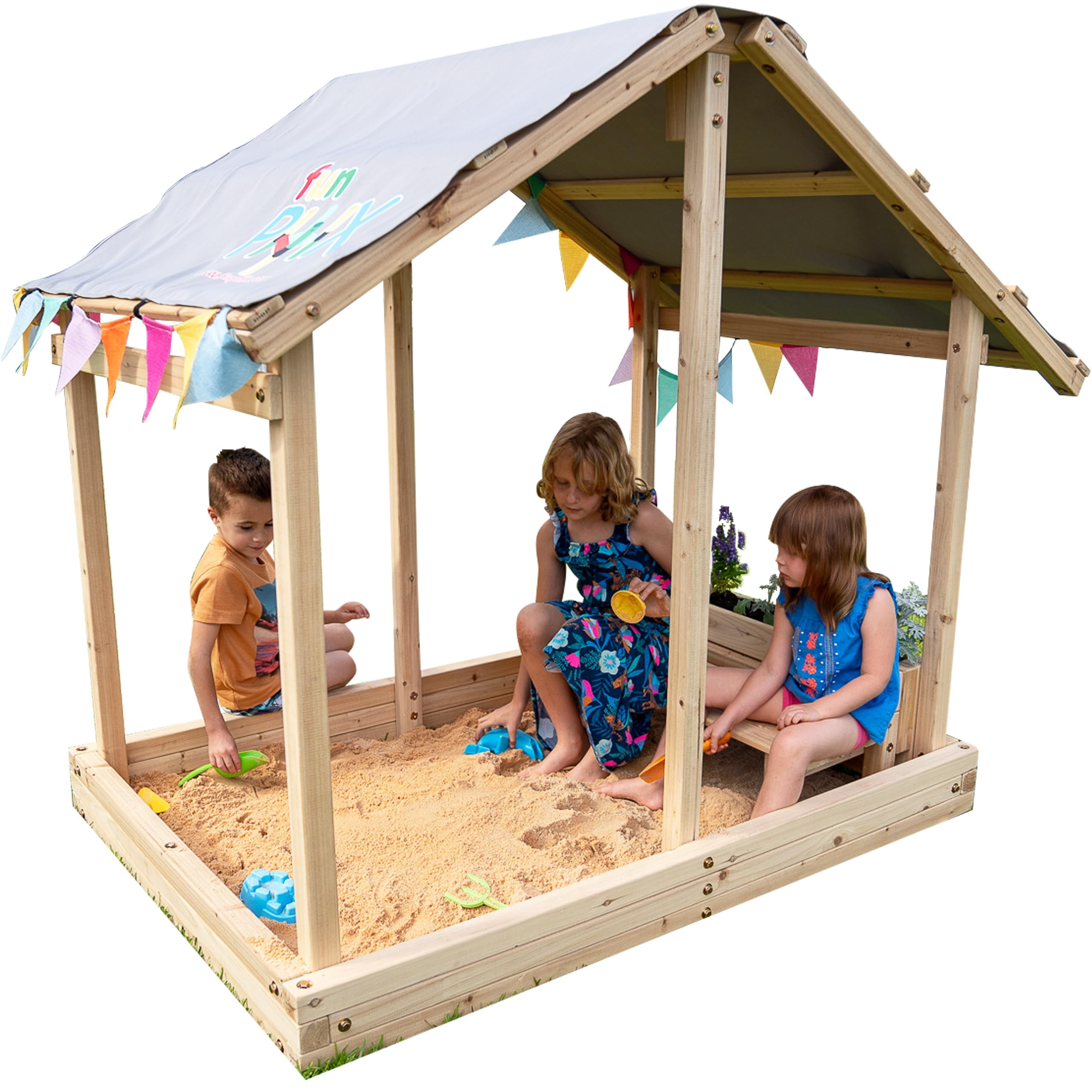 Kids Sandbox Outdoor Playset Funphix Dig n’ Play Sandbox with Canopy