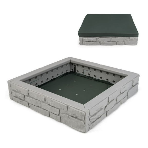 Kids Sandbox with Cover, HDPE Sandbox for Outdoor Play, 47" x 47", Grey, Ages 3-12, Bottom Liner Included
