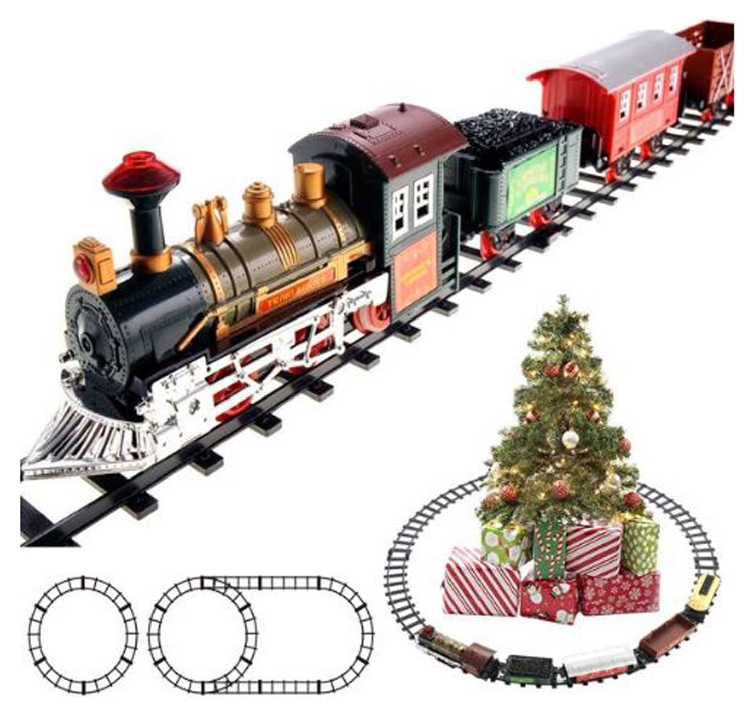 Kids Santa Claus Train Playset – Moving Holiday Train with Sound & Lights, Easy-to-Assemble Tracks & Carriages, Christmas Gift for Boys & Girls