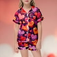 thumbnail image 1 of Kids Satin PJS Heart Print Short Sleeve Button Down Shirts Shorts Summer Clothes for Girls Silk Pajamas Size 10-11 Years, 1 of 3