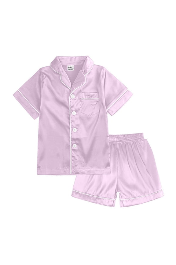 Kids Satin Pajamas Kids Girls Boys Short Sleeve Button-Down Top Shorts Girl Summer Pajamas PJS for Girls Size 11-12 Years
