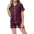 thumbnail image 1 of Kids Satin Pajama Set Short Sleeve Button-Down Top Shorts Set Summer Outfits for Girls Kids Pajamas Girls 8-9 Years, 1 of 6