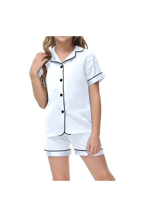 Kids Satin Pajama Set Short Sleeve Button Down Top Shorts Set Summer Pajamas for Girls Toddler PJS 4T