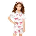 thumbnail image 1 of Kids Satin Pajama Set Valentine Pjs Short Sleeve Bow Print Button Down Sleep Shirt Kids Pjs Girls 4-5 Years, 1 of 3