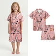 thumbnail image 1 of Kids Satin Pajamas Cute Cartoon Pajamas Short Sleeve Button Down Sleepwear Comfy Teen Girls' Sleepwear 12-13 Years, 1 of 5