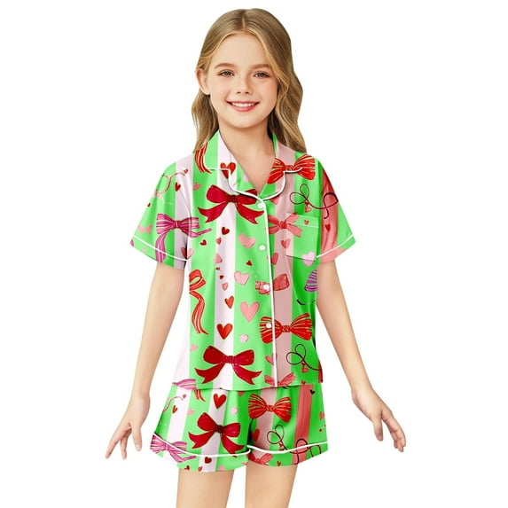 Kids Satin Pajamas For Girl Fashion Button Down Tops Set Pjs Sleepwear Outfits Boys Christmas Pajamas Size 4-5 Years Cute Girl Clothing