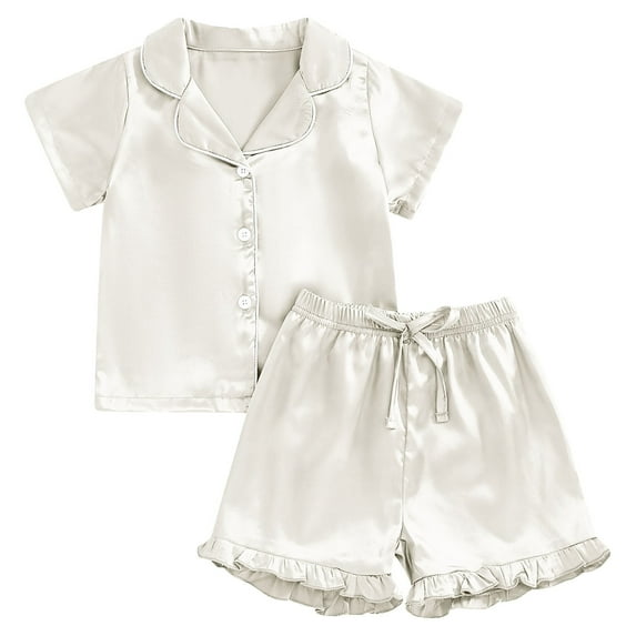 Kids Satin Pajamas For Girl Solid Color Girls Button Down Pajamas Set Pjs Sleepwear Outfits Boys Christmas Pajamas Size 6-7 Years Cute&nbsp;Girl&nbsp;Clothing