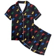 thumbnail image 1 of Kids Satin Pajamas For Girls Dinosaur Printed Button Down Tops With Shorts 2PCS Summer Sleepwear Loungewear Set Girls Silk Pajamas Size 8-10, 1 of 4