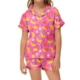 thumbnail image 1 of Kids Satin Pajamas for Girls Boys Fruit Print 2 Piece Set Short Sleeve Button-Down Nightwear with Shorts Set Girls Summer Fall Clothes Size 8-9 Years Girls Pajamas, 1 of 3