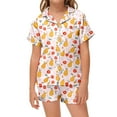 thumbnail image 1 of Kids Satin Pajamas for Girls Boys Fruit Print 2 Piece Set Short Sleeve Button Down Shirts with Shorts Set Girls Christmas Pajamas 8-9 Years Pajamas Girls, 1 of 3