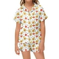 thumbnail image 1 of Kids Satin Pajamas for Girls Boys Fruit Print 2 Piece Short Sleeve Button-Down Nightwear with Shorts Set Girls Summer Fall Clothes Teen Pajamas Girls 8-9 Years, 1 of 3