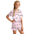 thumbnail image 1 of Kids Satin Pajamas Girls Heart Print Short Sleeve Button Down Nightwear with Shorts Set Holiday Outfits Kids Girls Pajamas Size 8-9 Years, 1 of 4