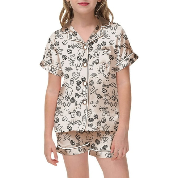 Kids Satin Pajamas Kids Girls Boys Bunny Summer Sleepwear Button Down Shorts Set Classic Pajamas Set Kids Pajamas Girls 5T