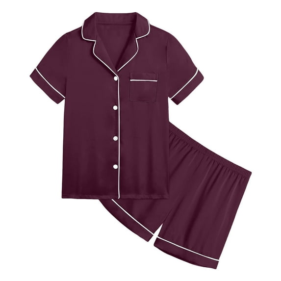 Kids Satin Pajamas Kids Girls Boys Short Sleeve Button-Down Shirts with Shorts Summer Outfits for Girls Pajamas for Girls 8-9 Years