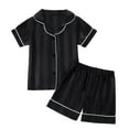 thumbnail image 1 of Kids Satin Pajamas Kids Girls Boys Striped Summer Button Down Pajamas Shorts Set Girls' Fashion Pajamas Set Girls Silky Pajamas 5-6 Years, 1 of 5