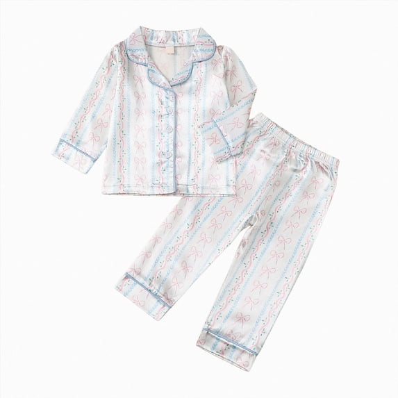 Kids Satin Pajamas Long Sleeve Pajamas Set 2PC Button Up Silk Set 6 12 24 Months 1T 2T 3T 4T 5T 6T Children Blue,3-4 Years
