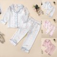 thumbnail image 1 of Kids Satin Pajamas Long Sleeve Pajamas Set 2PC Button Up Silk Set 6 12 24 Months 1T 2T 3T 4T 5T 6T Children Pink,3-4 Years, 1 of 4