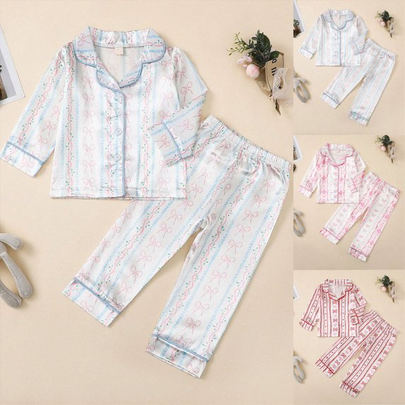 Kids Satin Pajamas Long Sleeve Pajamas Set 2PC Button Up Silk Set 6 12 24 Months 1T 2T 3T 4T 5T 6T Children Pink,3-4 Years