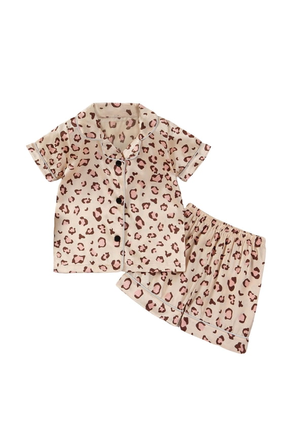 Kids Satin Pajamas Sets Boy Girl Button-Down Sleepwear 2 Piece Short Sleeve Loungewear Clothes Set