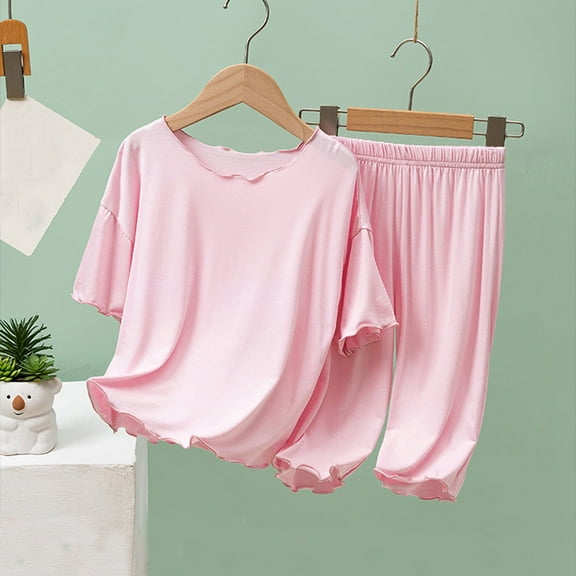 Kids Satin Pajamas Solid Color Button Down Homewear Set Kids Pajamas Nightgown Girls Pajamas 8-10 Years Cute Boy Girl Clothing