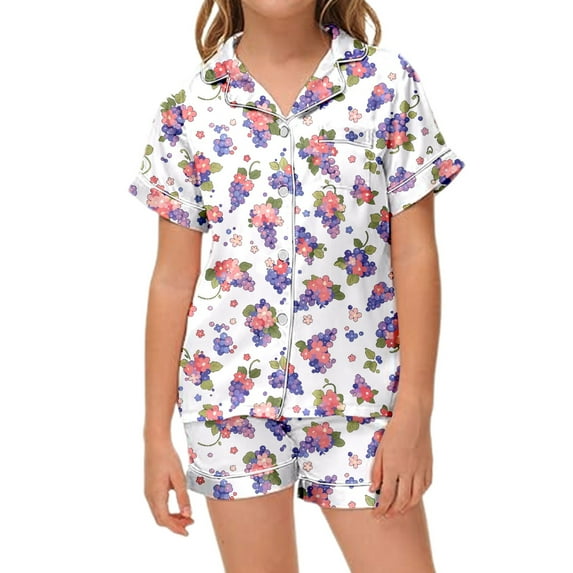 Kids Satin Pajamas for Boy Cute Cartoon Button Down Tops Set Girls' Fashion Pajamas Set Boys Size Clothes 4T