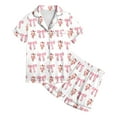 thumbnail image 1 of Kids Satin Pajamas for Girls Bowknot Print Short Sleeve Button Down Nightwear with Shorts Set Holiday Pj Kids Girls Pjs Size 13 Years, 1 of 4