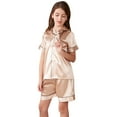 thumbnail image 1 of Kids Satin Pajamas for Girls Boys Short Sleeve Button Down Loungewear with Shorts Summer Pajamas for Girls 11-12 Girl Pajamas, 1 of 5