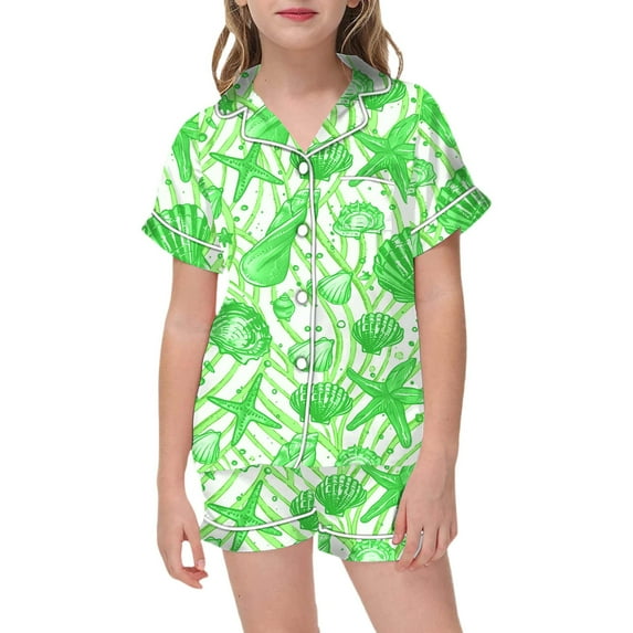 Kids Satin Pajamas for Girls Casual Short Sleeve Button-Down Sleepwear with Shorts Summer Clothes for Girls Toddler Girl Pajamas 6T