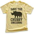 thumbnail image 1 of Kids Save The Chubby Unicorns T-shirt, Youth Kids Boy Girl T-Shirt, Funny Unicorn T-shirt, Rhinoceros Tee, Yellow, Large, 1 of 4