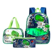 LVYH Kids School Backpack 3pcs Clear PVC Bookbag with Lunch Bag Pen Case,Transparent Travel Schoolbag for Girls Boys,Green Dinosaur