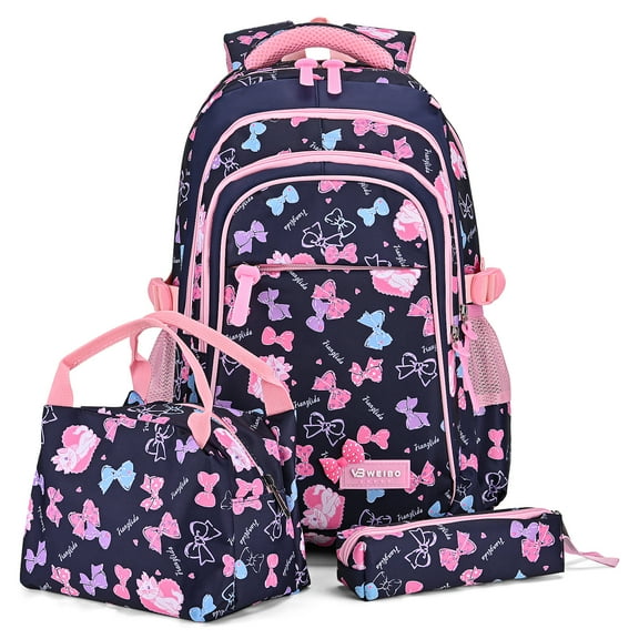 Kids School Backpack Set for Girls, 3 in 1 School Bag with Lunch Bag & Pencil Case for Primary Middle Students - Blue