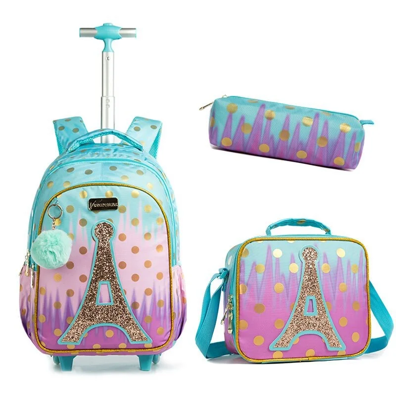 School Bag Student High Capacity Rolling Backpacks Kids Trolley Wheeled Bag Children Backpack Wheels