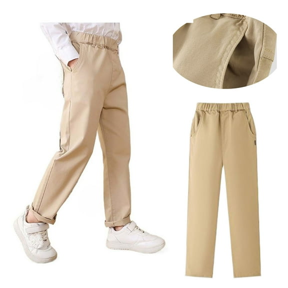 Kids School Pants For Boys Pull On Chino Pants With Pockets Straight Pants Black Uniform Pants Boys Back To School Outfits Kids Preppy Clothes 7-8 Years