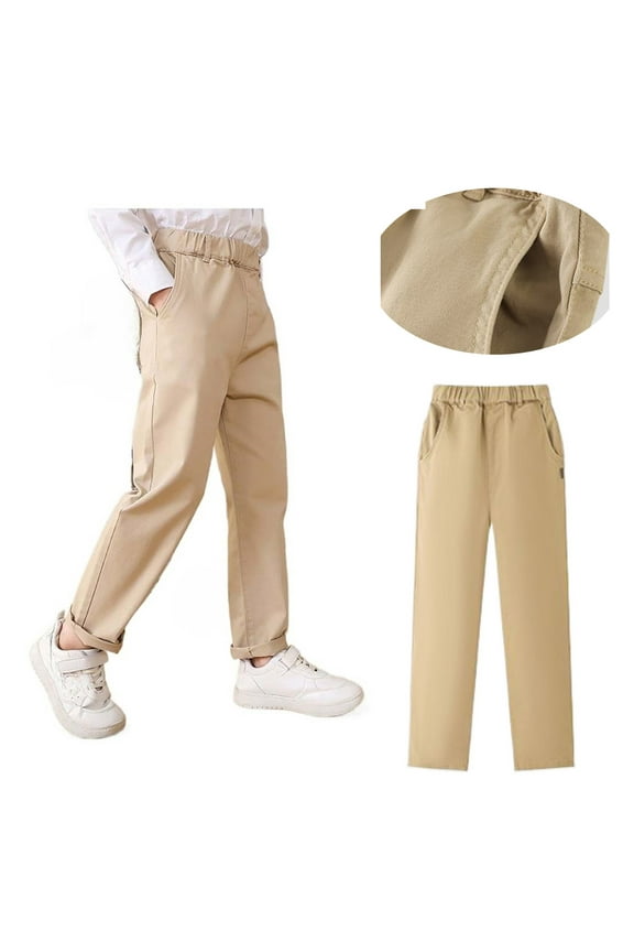 Kids School Pants For Boys Pull On Chino Pants With Pockets Straight Pants Black Uniform Pants Boys Back To School Outfits Kids Preppy Clothes 7-8 Years