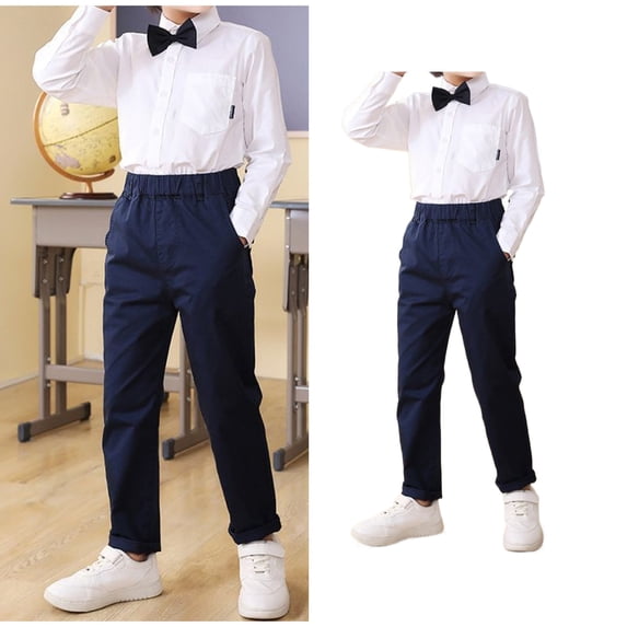 Kids School Pants For Boys Pull On Chino Pants With Pockets Straight Pants Pink Pants For Boys Uniform Boys Back To School Clothes Kids Preppy Clothes 120/m