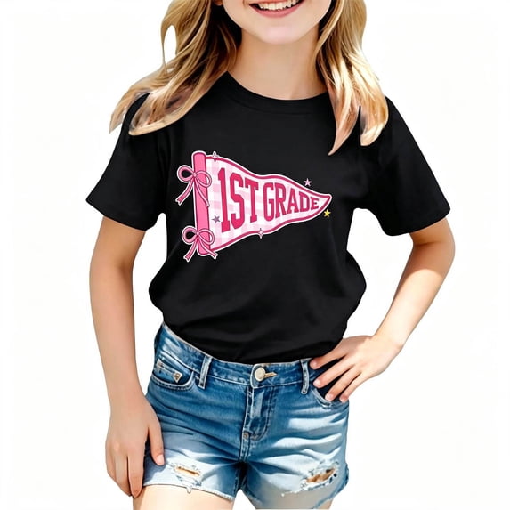 Kids School T Shirt Lightweight Short Sleeve Crewneck Graphic Top Daily Casual Wear for Boys Girls