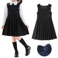 thumbnail image 1 of Kids School Uniform Dress A-Line Pleated Hem Knee Length Sleeveless Black Dress for Girls Boys Back To School Clothes Kids Girls Uniform Jumper 9-10 Years, 1 of 4