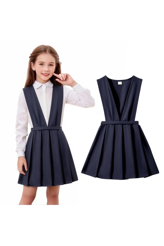 Kids School Uniform Dress Sleeveless Pull-On Pleated Blue Jumper for Girls Uniform Back To School Outfits Kids Girls School Uniform 4-5 Years