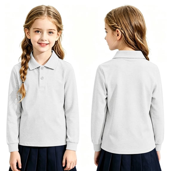 Kids School Uniform Long Sleeve Polo Shirts Girls String Pique Uniform Shirts Fall Color Block Button Up Tee Tops For Boys And Girls