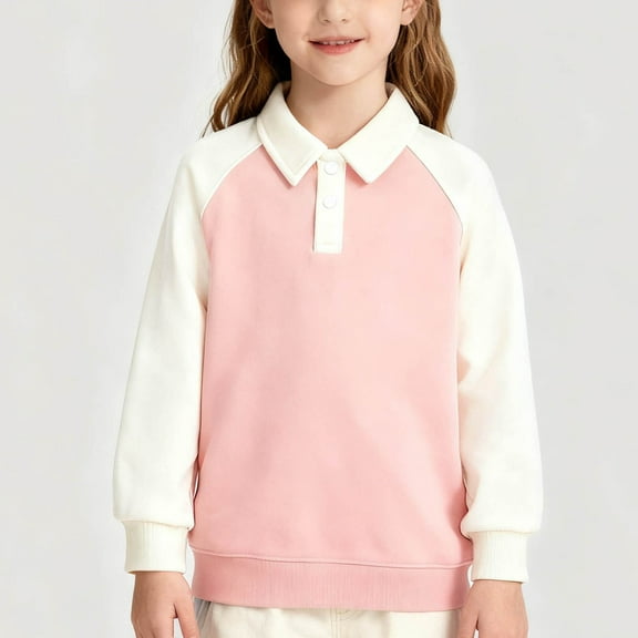 Kids' School Uniform Long Sleeve Shirt Boys Girls' Cotton Color-Block Collared Top Back-to-School Casual Sports Wear(4-15 Years)