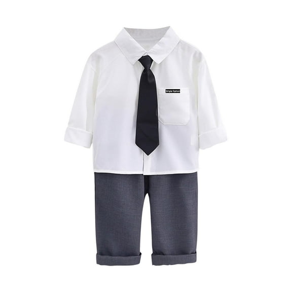 Kids School Uniform Outfits Girls Boys Dresswear Formal Suit 3-Piece Set Long Sleeve Shirt Dress Pants with Tie British 5 Years, Gray