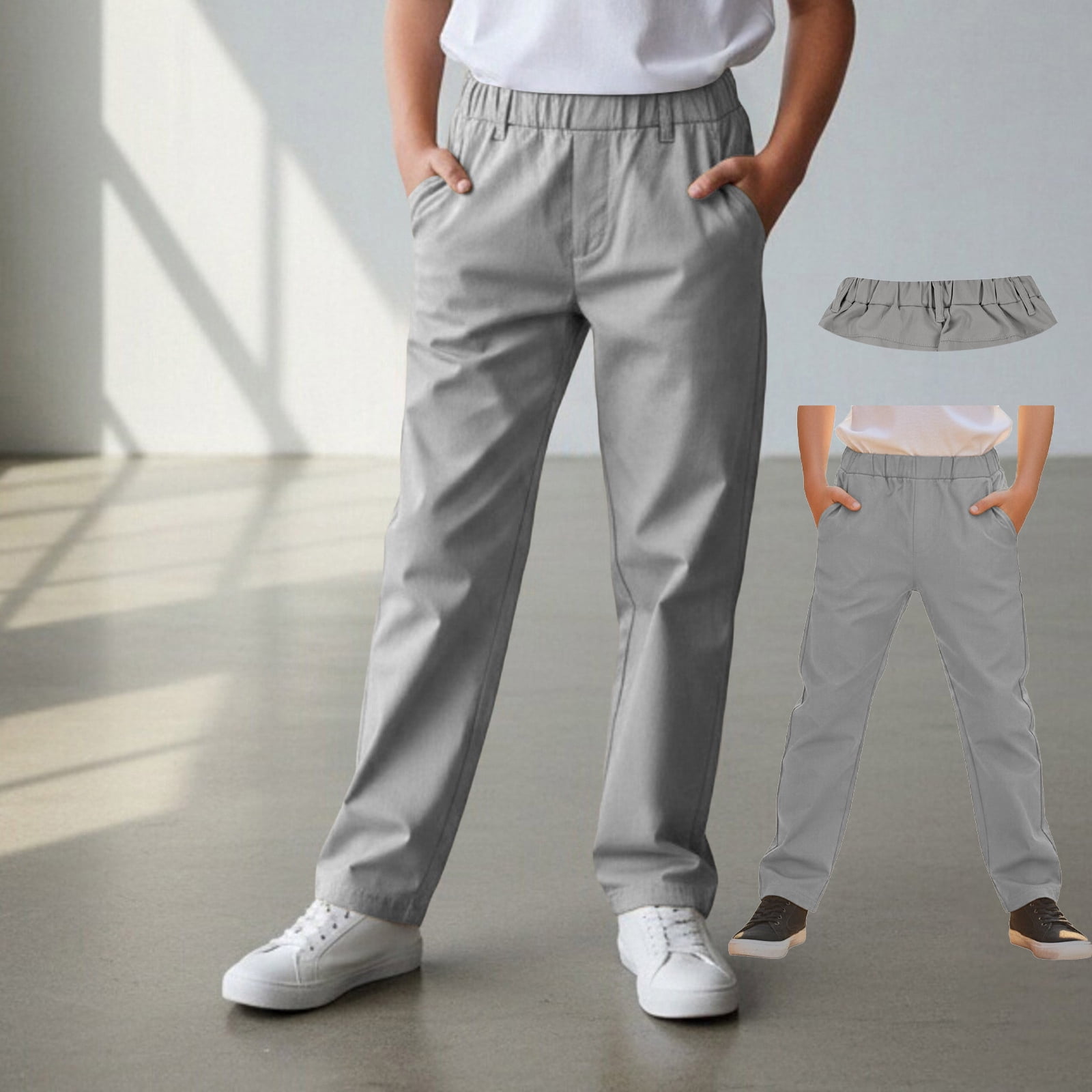 Kids School Uniform Pants For Boys Skinny Fit Stretch Pants With