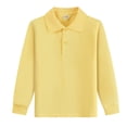 thumbnail image 1 of Kids School Uniform Polo Shirts Long Sleeve Boys Girls Collared Tops Cotton Soft Stretch Fall Winter Back to School Outfit,8-9Y,Yellow, 1 of 3