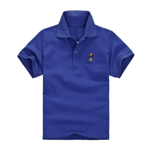 Kids School Uniform Polos Girls Cotton Collared Dog Embroidered Shirts Boys Cute Going Out Golf Tops Dark Blue, 5T
